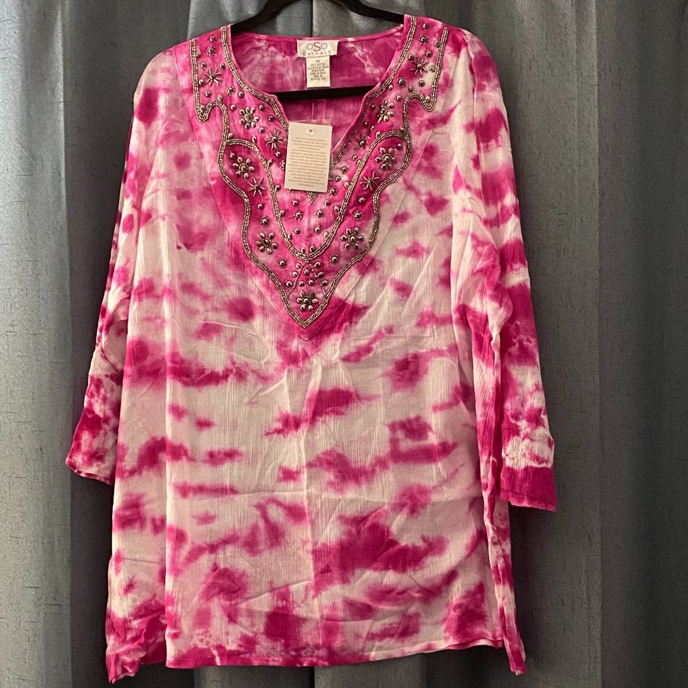 Pink/white 🎃tie dye style top, 3x